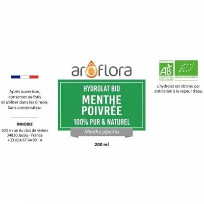 Hydrolat BIO (AB) de Menthe poivrée 100% pur et naturel, 200 ml - 6 en stock) - goobio-and-zen