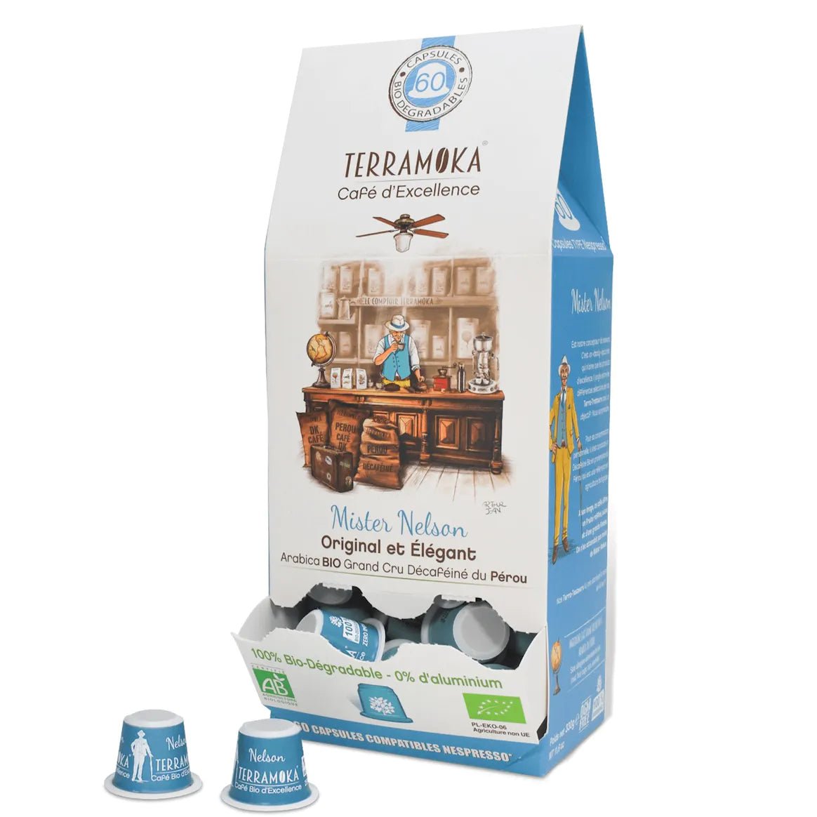 TERRAMOKA 15 ou 60 capsules décaféiné - Compatibles Nespresso - Nelson - goobio-and-zen