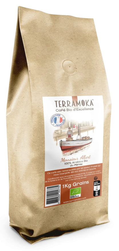 TERRAMOKA Café BIO en grains 200 g ou 1 kg - Albert - goobio-and-zen